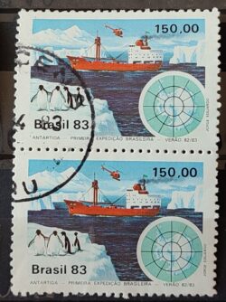 C 1309 Selo Primeira Expedicao Brasileira Antartica Navio Mapa 1983 Circulado Dupla 6