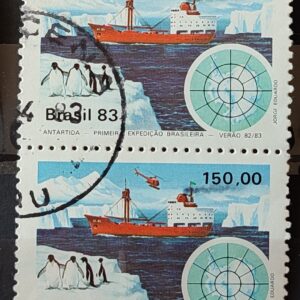 C 1309 Selo Primeira Expedicao Brasileira Antartica Navio Mapa 1983 Circulado Dupla 6
