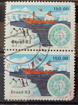 C 1309 Selo Primeira Expedicao Brasileira Antartica Navio Mapa 1983 Circulado Dupla 7