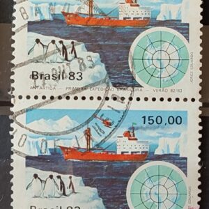 C 1309 Selo Primeira Expedicao Brasileira Antartica Navio Mapa 1983 Circulado Dupla 7