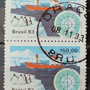 C 1309 Selo Primeira Expedicao Brasileira Antartica Navio Mapa 1983 Circulado Dupla 8