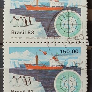 C 1309 Selo Primeira Expedicao Brasileira Antartica Navio Mapa 1983 Circulado Dupla 9