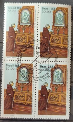 C 1318 Selo Centenario Ordenacao Frei Rogerio Neuhaus Religiao 1983 Quadra CBC SC