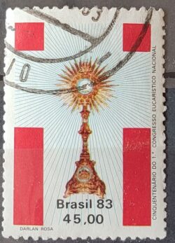 C 1354 Selo Cinquentenario Congresso Eucaristico Religiao 1983 Circulado 3