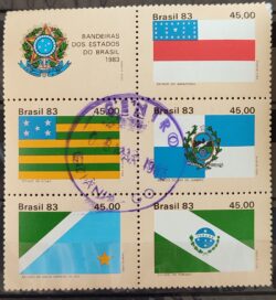 C 1363 Selo Bandeira Estados do Brasil Amazonas Goias Rio de Janeiro Rondonia Parana 1983 Serie Completa CPD GO