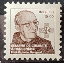 C 1369 Selo Campanha Contra o Mal de Hansen Frei Borgard Religiao Saude 1983 H20 Variedade de Impressao 2