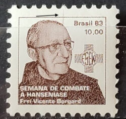 C 1369 Selo Campanha Contra o Mal de Hansen Frei Borgard Religiao Saude 1983 H20 Variedade de Impressao 3