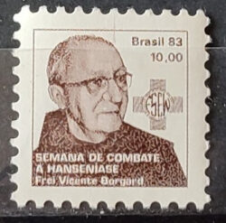 C 1369 Selo Campanha Contra o Mal de Hansen Frei Borgard Religiao Saude 1983 H20 Variedade de Impressao 4