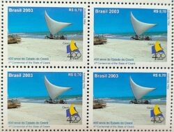 C 2525 Selo 400 Anos do Ceara Jangada Praia Navio 2003 Quadra