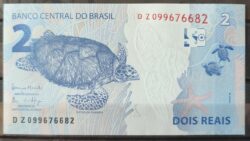 Cedula R$ 2 Reais Segunda Familia DZ099676682 Meirelles e Goldfajn FE