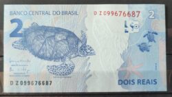 Cedula R$ 2 Reais Segunda Familia DZ099676687 Meirelles e Goldfajn FE