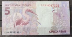 Cedula R$ 5 Reais Segunda Familia FG010537302 Guardia e Goldfajn FE