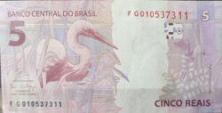 Cedula R$ 5 Reais Segunda Familia FG010537311 Guardia e Goldfajn FE