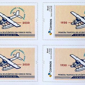 PB 193 Selo Personalizado 90 Anos da Primeira Travessia do Atlantico com Correio Postal Aviao 2021 Quadra