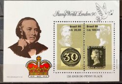 B 85 Bloco 150 Anos Penny Black Inglaterra Rainha Vitoria Olho de Boi Dom Pedro 1990