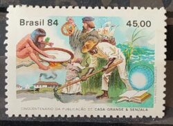 C 1371 Selo Cinquentenario Casa Grande e Senzala Literatura 1984