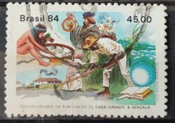 C 1371 Selo Cinquentenario Casa Grande e Senzala Literatura 1984 Circulado 1