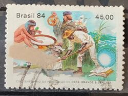 C 1371 Selo Cinquentenario Casa Grande e Senzala Literatura 1984 Circulado 2
