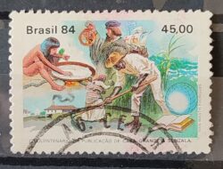 C 1371 Selo Cinquentenario Casa Grande e Senzala Literatura 1984 Circulado 3