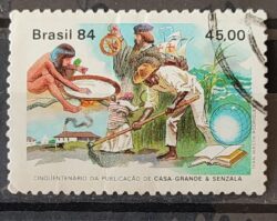 C 1371 Selo Cinquentenario Casa Grande e Senzala Literatura 1984 Circulado 5