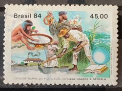 C 1371 Selo Cinquentenario Casa Grande e Senzala Literatura 1984 Circulado 6