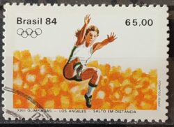 C 1378 Selo Olimpiadas de Los Angeles Estados Unidos Atletismo Salto em Distancia 1984 Circulado 1