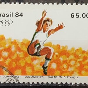 C 1378 Selo Olimpiadas de Los Angeles Estados Unidos Atletismo Salto em Distancia 1984 Circulado 1