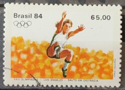 C 1378 Selo Olimpiadas de Los Angeles Estados Unidos Atletismo Salto em Distancia 1984 Circulado 2