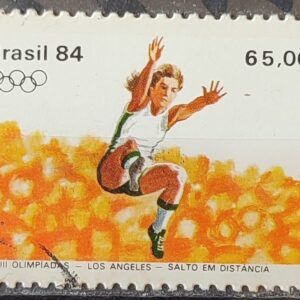 C 1378 Selo Olimpiadas de Los Angeles Estados Unidos Atletismo Salto em Distancia 1984 Circulado 2