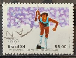 C 1379 Selo Olimpiadas de Los Angeles Estados Unidos Atletismo 100 Metros 1984 Circulado 1
