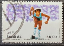 C 1379 Selo Olimpiadas de Los Angeles Estados Unidos Atletismo 100 Metros 1984 Circulado 3