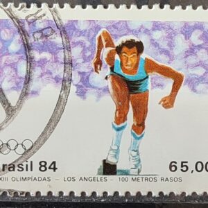 C 1379 Selo Olimpiadas de Los Angeles Estados Unidos Atletismo 100 Metros 1984 Circulado 3