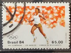 C 1380 Selo Olimpiadas de Los Angeles Estados Unidos Atletismo Revezamento 1984 Circulado 2