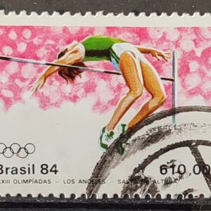 C 1382 Selo Olimpiadas de Los Angeles Estados Unidos Atletismo Salto em Altura 1984 Circulado 1
