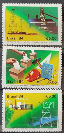 C 1384 Selo Centenario de Getulio Vargas Energia Petroleo Urnas Hidreletrica 1984 Serie Completa