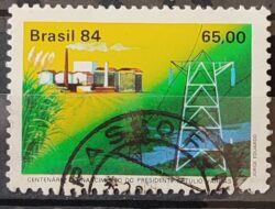 C 1384 Selo Centenario de Getulio Vargas Energia Usina Hidreletrica 1984 Circulado 5