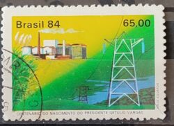 C 1384 Selo Centenario de Getulio Vargas Energia Usina Hidreletrica 1984 Circulado 7