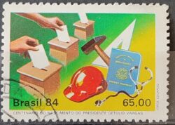C 1385 Selo Centenario de Getulio Vargas Direito Urnas 1984 Circulado 1