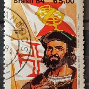 C 1387 Selo Descobrimento da America e do Brasil Historia Portugal Espanha Pedro Alvares Cabral 1984 Circulado 1