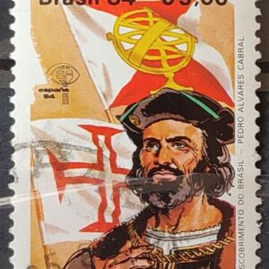 C 1387 Selo Descobrimento da America e do Brasil Historia Portugal Espanha Pedro Alvares Cabral 1984 Circulado 11