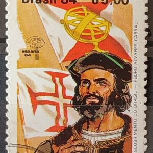 C 1387 Selo Descobrimento da America e do Brasil Historia Portugal Espanha Pedro Alvares Cabral 1984 Circulado 8