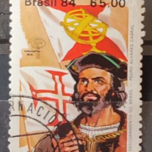 C 1387 Selo Descobrimento da America e do Brasil Historia Portugal Espanha Pedro Alvares Cabral 1984 Circulado 9