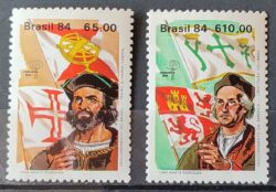 C 1387 Selo Descobrimento da America e do Brasil Historia Portugal Espanha Pedro Alvares Cabral Cristovao Colombo 1984 Serie Completa MH