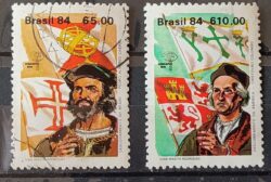 C 1387 Selo Descobrimento da America e do Brasil Historia Portugal Espanha Pedro Alvares Cabral Cristovao Colombo 1984 Serie Completa Circulado 2