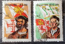 C 1387 Selo Descobrimento da America e do Brasil Historia Portugal Espanha Pedro Alvares Cabral Cristovao Colombo 1984 Serie Completa Circulado 3