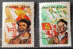 C 1387 Selo Descobrimento da America e do Brasil Historia Portugal Espanha Pedro Alvares Cabral Cristovao Colombo 1984 Serie Completa Circulado 4
