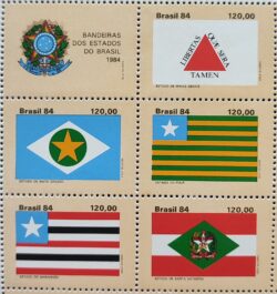 C 1425 Selo Bandeira dos Estados do Brasil Minas Gerais Mato Grosso Piaui Maranhao Santa Catarina 1984 Serie Completa