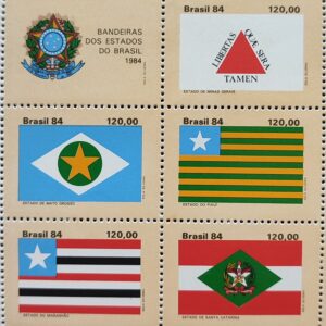 C 1425 Selo Bandeira dos Estados do Brasil Minas Gerais Mato Grosso Piaui Maranhao Santa Catarina 1984 Serie Completa