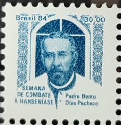 C 1431 Selo Campanha Contra o Mal de Hansen Hanseniase Saude Padre Bento Religiao 1984 H21