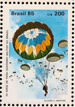C 1442 Selo 40 Anos Paraquedismo Militar Paraquedas 1985